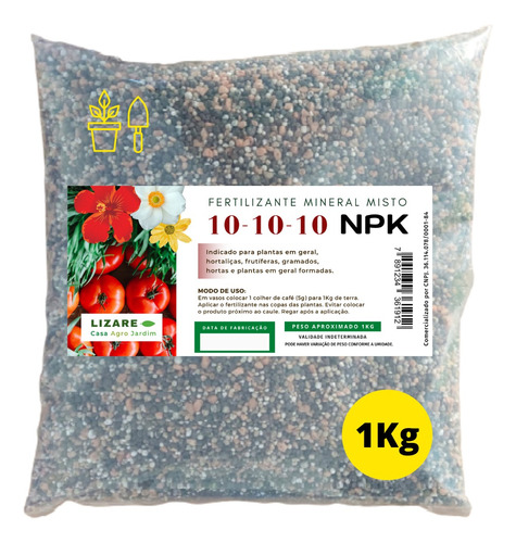 Adubo Fertilizante Npk 10x10x10 Para Plantas E Flores 1kg