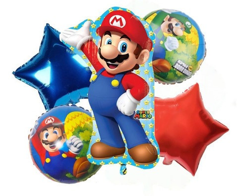 Set De 5 Globos Metalizados, Mario Bros.