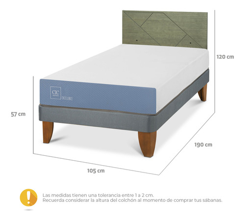 Cama Europea Excellence 1.5 Plazas+respaldo Villarrica Olivo Blanco