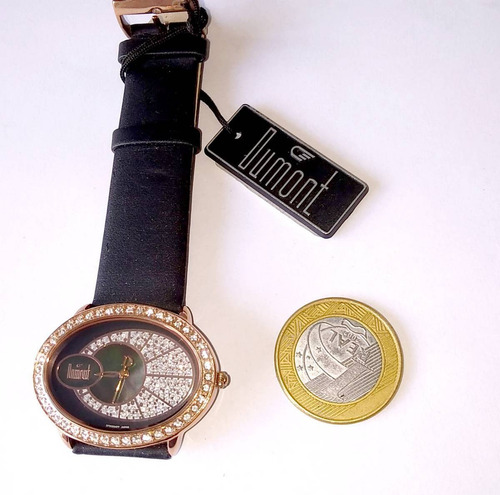 Relógio Dumont Feminino Oval Sp95594p Gold Rose Strass Couro