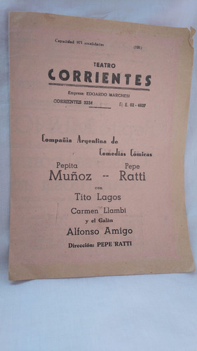 Folleto Programa Pepita Muñoz Pepe Ratti 1952