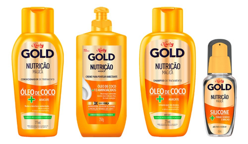 Kit Niely Gold Nutri Poderosa Shampoo+cond+pentear+silicone