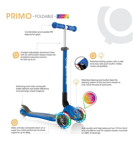Imagen 6 de 10 de Globber Primo Lights Rosa Con Luces Monopatin De 3 Ruedas