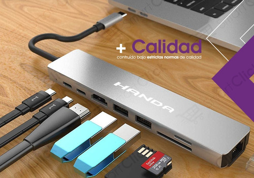 Imagen 8 de 10 de Adaptador Usb C Macbook Pro Air Hub Hdmi 4k Lan Rj45 8 En 1