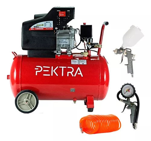 Compresor De Aire 50 Litros + Kit Compacto Pektra 2.5 Hp Color Rojo Fase  eléctrica Monofásica
