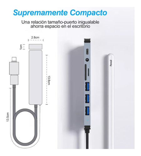 Mz Adaptador Usb C Hub Tipo C 8 Em 1 Mz, Multiporta, Usb 3.0