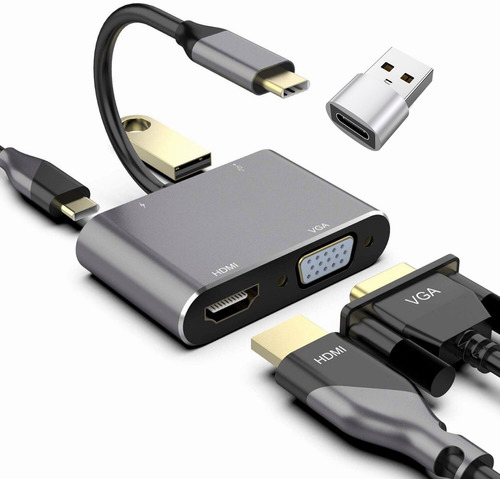 Hub Adaptador Tipo C Usb C A Hdmi Vga Usb3.0 4k 4 En 1