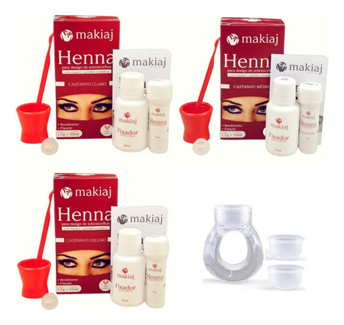 Kit 3 Henna Sobrancelha Makiaj Efeito Natural + Anel Batoque