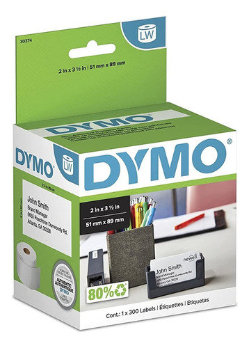 Dymo Cartulina Blanca De 2 X 3 1/2 Pulgadas, 300 Por Rollo