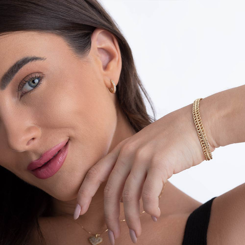 Pulseira Lacraia De 7.1mm Em Ouro 10k Com Fecho Mola 19,0 Cm