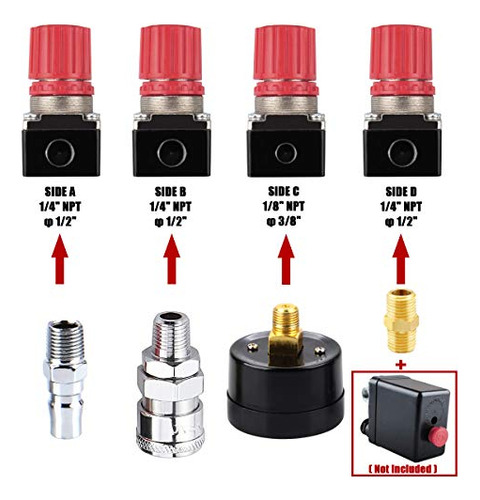 Air Compressor Pressure Regulator With Dial Gauge, 0-17...
