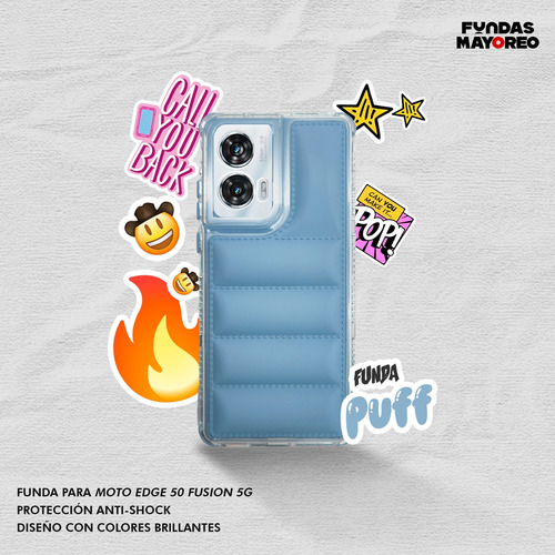 Funda Puff Moto Edge 50 Fusion Con Mica Azul