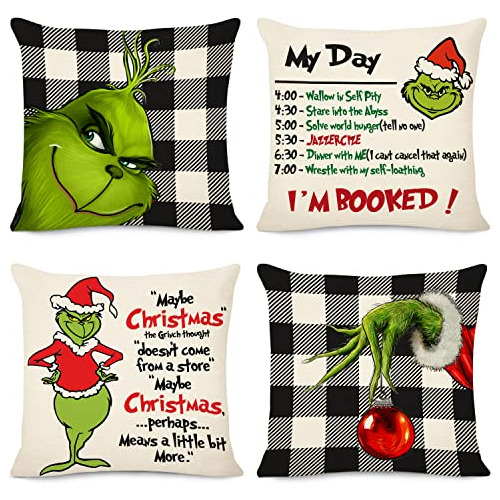 Fundas Almohadas Navideñas Cuadros Negros Y Blancos De...