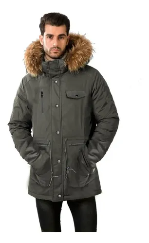 Campera Parka Hombre Invierno Forrada Gabardina Piel Capucha