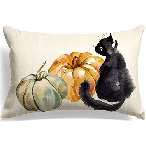 Funda De Almohada Otoño Diseño De Calabaza Acuarela Y...