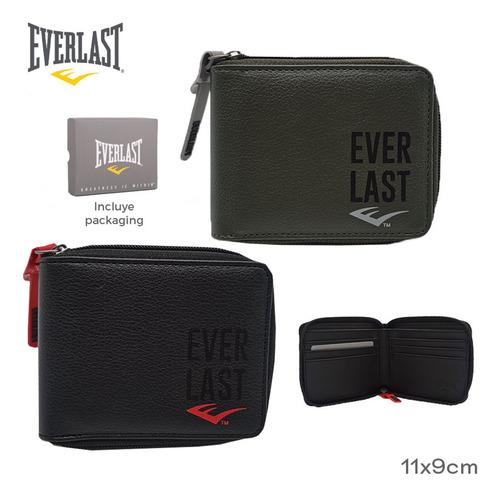 Billetera Everlast Con Cierre - Para Tarjeteros Y Billetes Eve 27806.1 Negro Liso