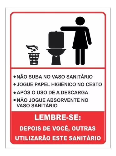 10 Placas - Aviso Não Jogue Papel No Vaso Sanitário 10x15