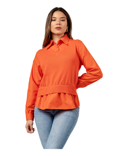 Chompa Camisero 2 En 1 Color Naranja