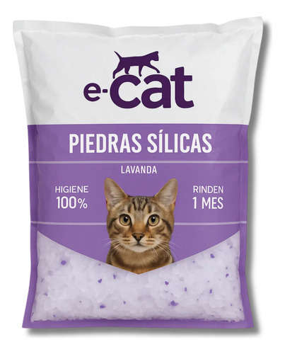 Piedras Silicas Para Gatos E-cat Absorbente Lavanda 3.8 Lts