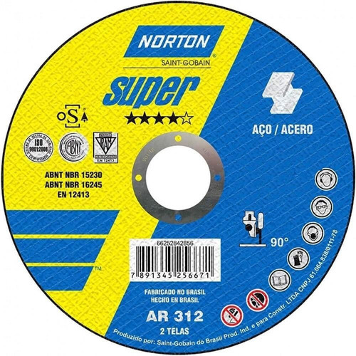Disco Corte Super Ar 312 12pol 300 X 3,2 X 25,40mm - Norton Cor Preto