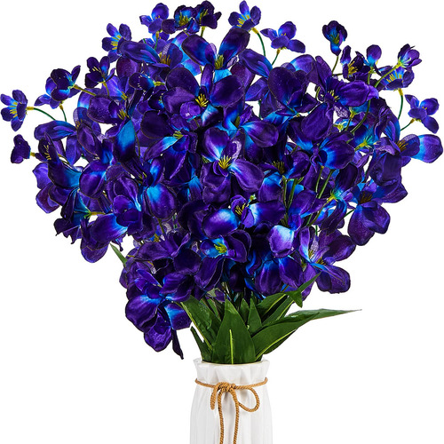 Flor Artificial Seda 27  Orquidea Morada Azul Para