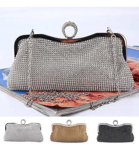 Bolsa Casual Dama Noche Cristales * Súper Linda Y Fashion * Color Plateado