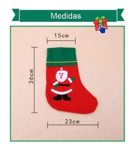 Imagen 3 de 6 de Set X 6 Bota Navideña Grande Bolsa Calcetín Colgar Navidad