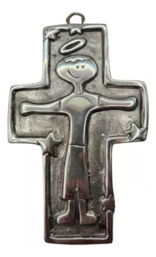 Recuerdito Cruz De Pewter De Niño O Niña Con Aureola