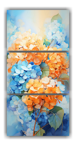 75x150cm Cuadro Hortensias Naranja Y Azul Abstracto Flores