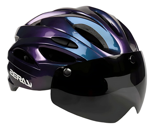 Capacete Ciclismo Bike Zeray Com Óculos Lente Uv Led Roxo