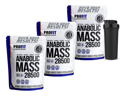 Combo 3x Hipercalórico Anabolic Mass 28500 3kg + Brinde