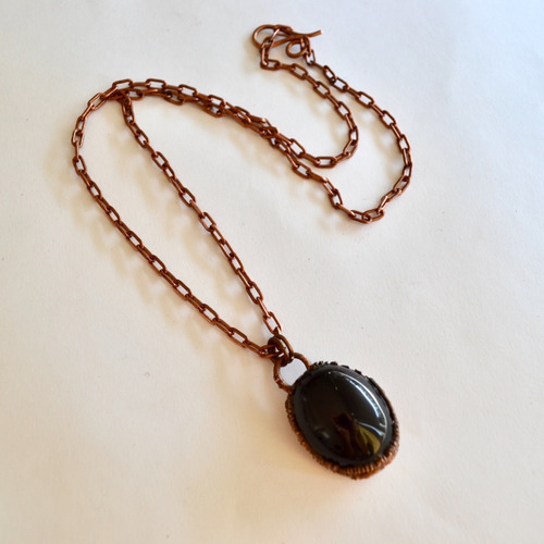 Imagen 4 de 8 de Collar Dije Espejo De Obsidiana Negra, Cadena De Cobre, Cod1