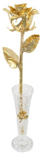 Rosa Real Sumergida En Oro De 24k Con Florero De Cristal - R