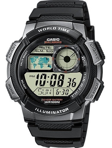 Casio Hora Mundial 5 Alarmas Chrono Timer Ae1000w 100mts