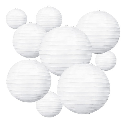 10 Linternas De Papel Blanco Decorativas Chinas/japonesas Co