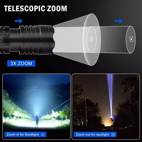 Linternas recargables de alto lúmenes, 200000 lúmenes, linterna LED súper  brillante con ATTERY, linterna de alta potencia con 3 modos/impermeable