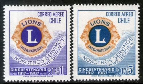Chile Serie Aérea X 2 Sellos Mint Club Leones Año 1967 
