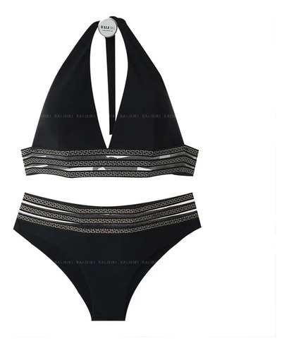 Traje De Baño A Cuadros Con Triángulo Negro Bikini Yy