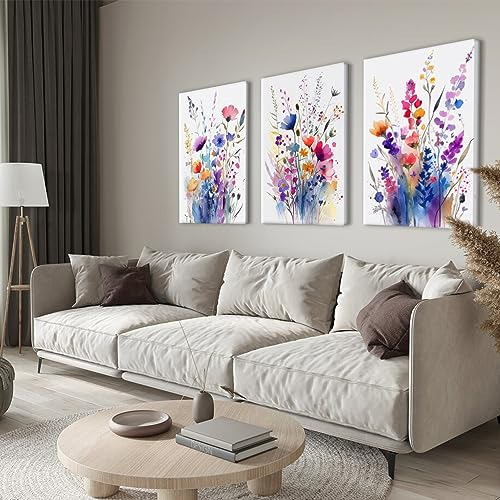 3 Piezas De Imágenes Enmarcadas De Flores En Lienzo. Impresi