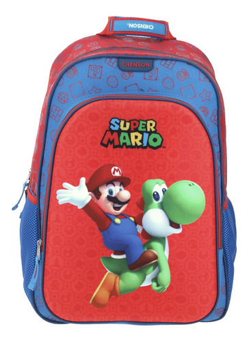 Mochila Escolar Grande Chenson Mario Bros Con Yoshi Mb65645-r Capri Color Rojo