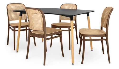 Mesa De Jantar Eiffel Preta 120x80cm Com 4 Cadeiras Roma Cor Marrom