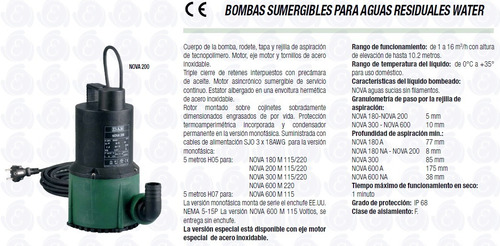 Bomba Sumergible De Desagote Dab Nova 600 0,75hp