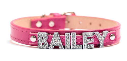 Collar Piel Perro Personalizado Letras Cristal Lujo Talla S