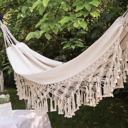 Hamaca Portátil Para Acampar De Lona Con Borlas Blanco Nombre Del Diseño