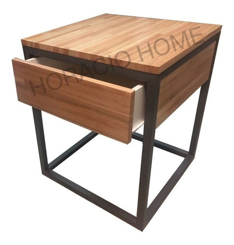 Mesa De Luz Madera Dormitorio Muebles Hierro - Horacio Home