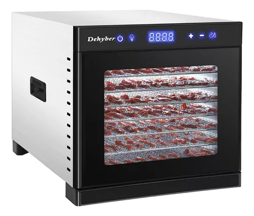 Deshidratador de alimentos de 6 bandejas de acero inoxidable comercial de  frutas y verduras con temporizador y control de temperatura para carne  seca