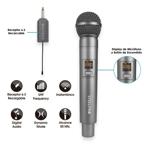 Imagen 2 de 4 de Microfonos Inalambricos 50m Alcance Uhf Con Maleta Steelpro