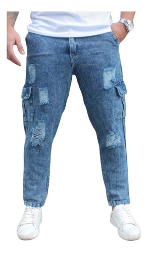 Pantalon Juvenil Mom Cargo Hombre Jeans 38 Al 48 6 Bolsillos