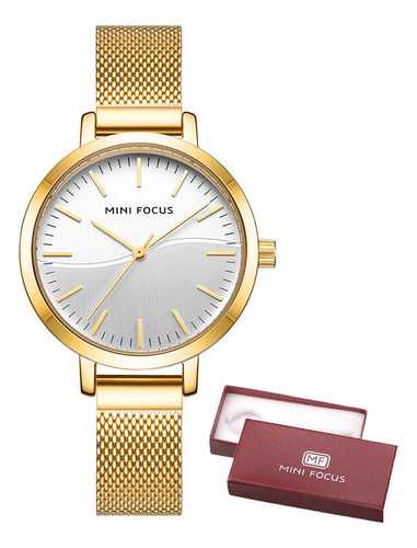 Reloj Casual De Cuarzo Mini Focus 0261l Con Correa De Malla Color Del Fondo Gold/white