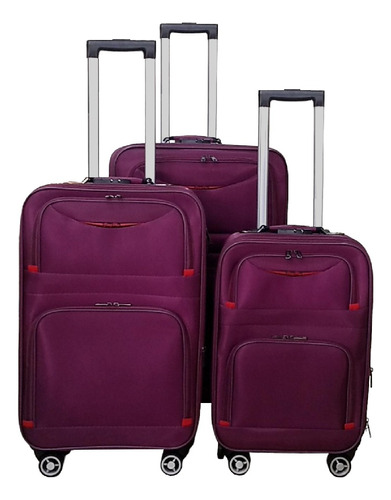 Set 3 Valijas Semi Rigidas De Viaje Kit Violeta 8 Ruedas Cts